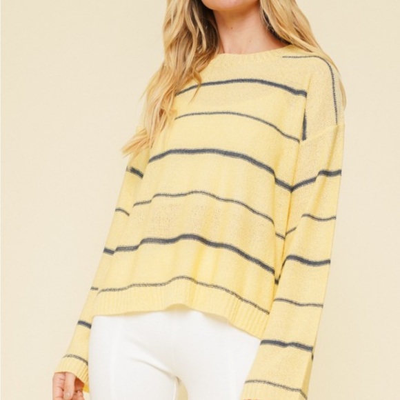 Hem & Thread Sweaters - Striped Yellow and Navy Women's Sweater